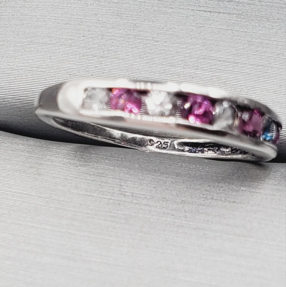 Pink & White Topaz Simulants 925 Sterling Silver Stackable Band Ring